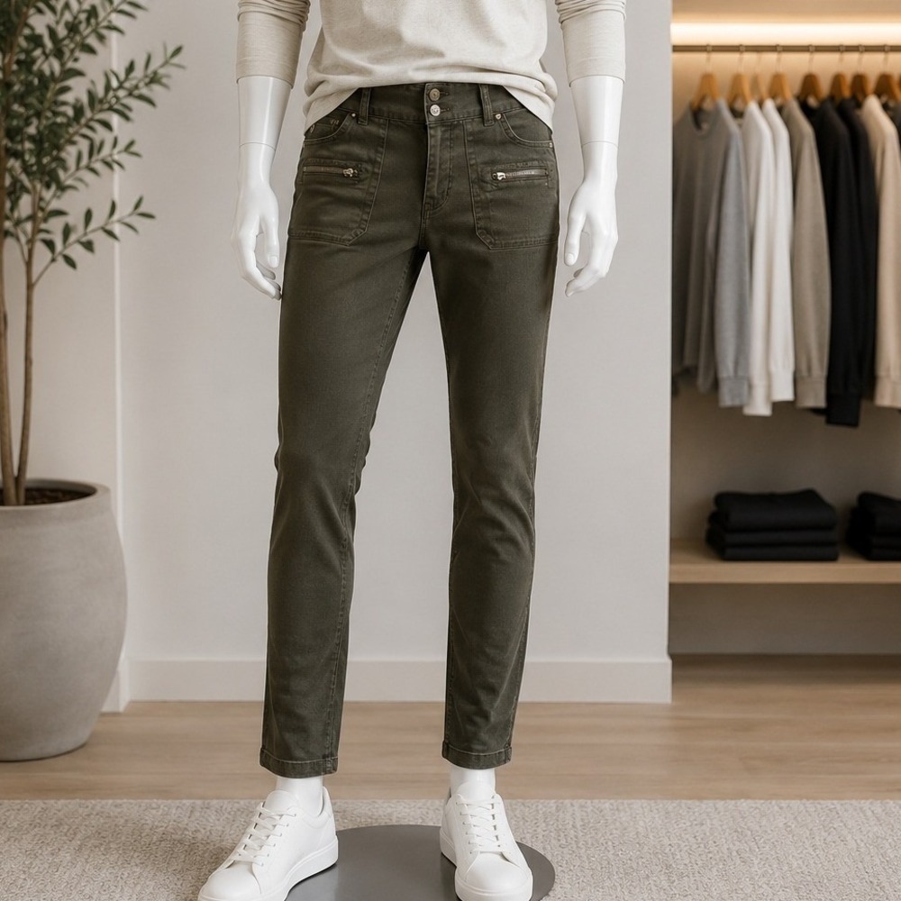 Michael Kors Womens Cargo Pants Olive Green Zipper Pockets Ankle Zip Size 2